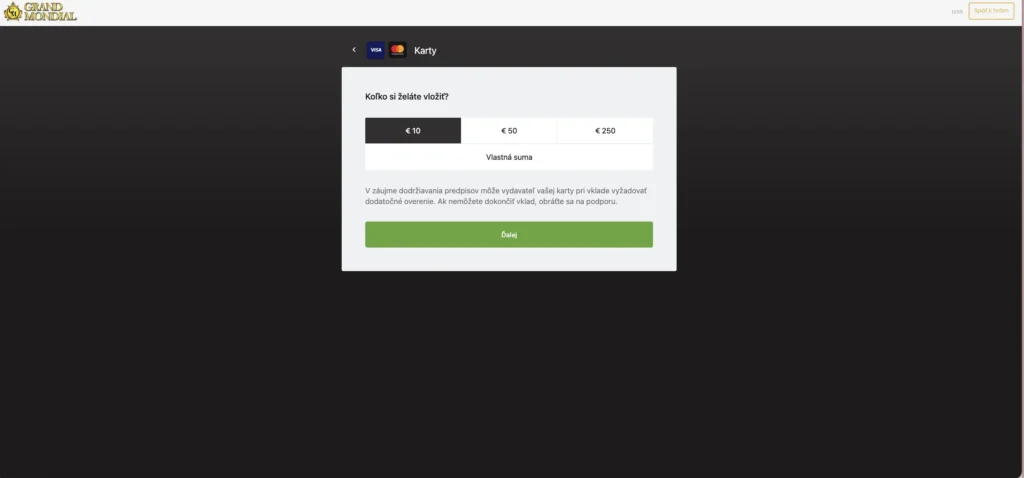 Grand Mondial Casino minimálny vklad