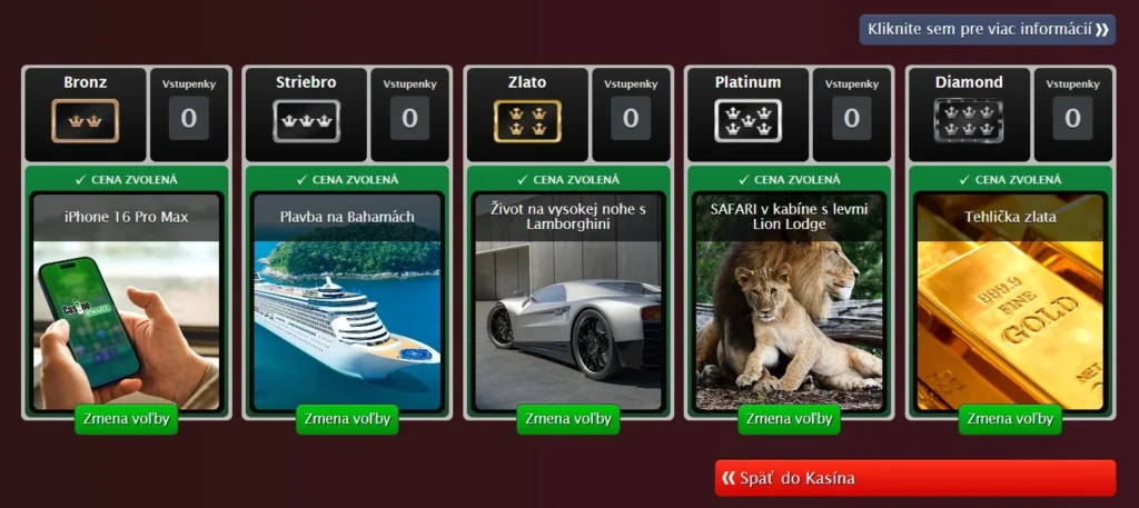 lotéria v Grand Mondial Casino - ceny