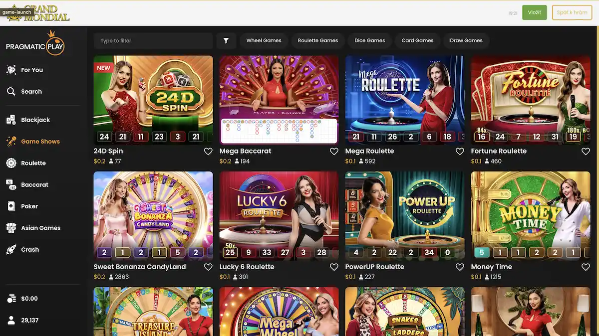 live casino hry v grand mondial